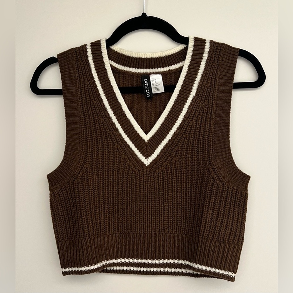 Brown Knit V-Neck Sweater Vest